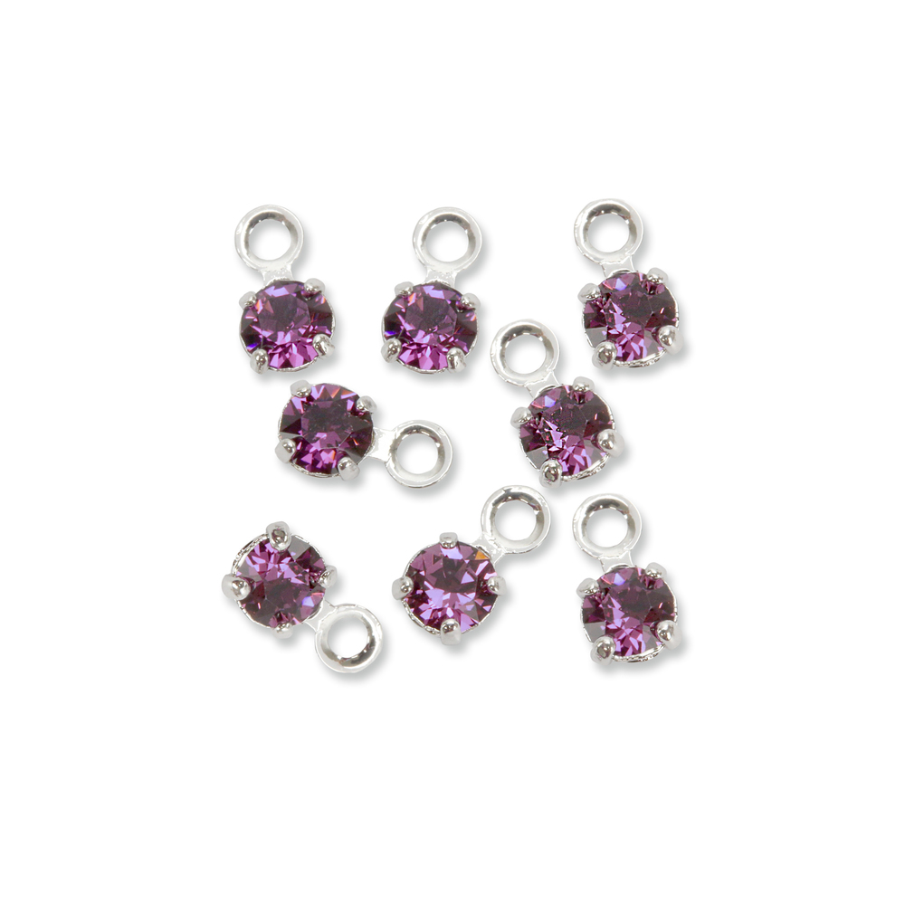 Beads & Swarovski Crystals Swarovski 3mm Round Crystal Charm (Amethyst - FEBRUARY), Pack of 8